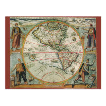 Antique Old World Map of the Americas, 1597 Postcards