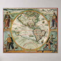 Antique Old World Map of the Americas, 1597 Poster