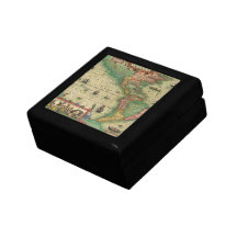 Antique Old World Map of the Americas, 1606 Jewelry Boxes