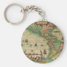 Antique Old World Map of the Americas, 1606 Key Chain