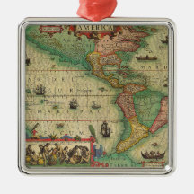 Antique Old World Map of the Americas, 1606 Christmas Ornaments