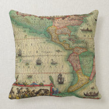 Antique Old World Map of the Americas, 1606 Pillows