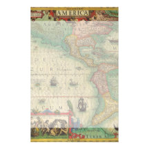 Antique Old World Map of the Americas, 1606 Personalized Stationery