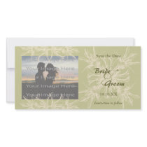 Antique Olive Floral Wedding Photo Card