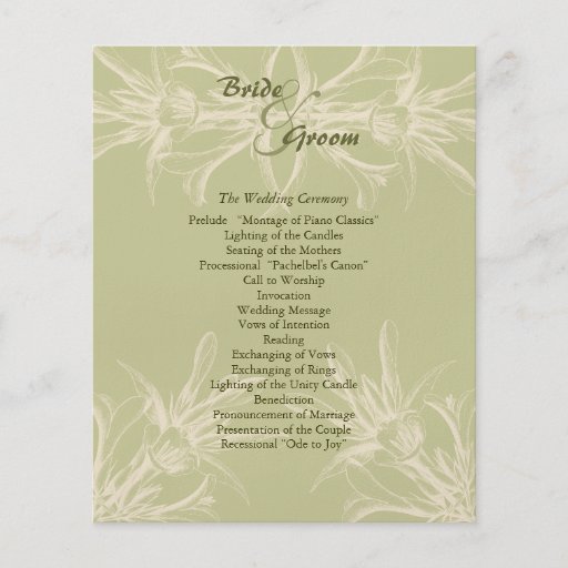 Antique Olive Floral Wedding Program Full Color Flyer