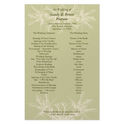 Antique Olive Floral Wedding Program by BotanicalArt