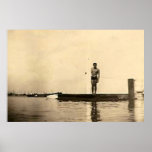 Antique photograph of surfer guy poster