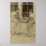 Antique photograph two men drinking beer poster