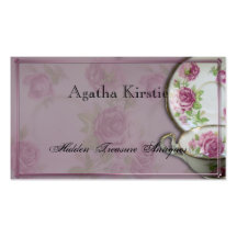 Antique Pink Rose Tea Cup on Mauve Business Card