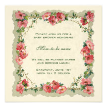 Antique Pink Roses Flowers Floral  Baby Shower Personalized Announcement