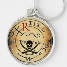 ANTIQUE  PIRATES TREASURE MAP ,SKULL AND SWORDS KEYCHAIN
