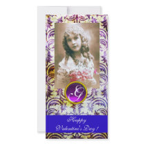 ANTIQUE PURPLE DAMASK Amethyst Monogram blue