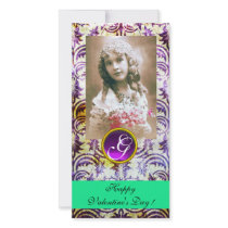 ANTIQUE PURPLE DAMASK Amethyst Monogram green