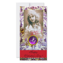 ANTIQUE PURPLE DAMASK Amethyst Monogram red