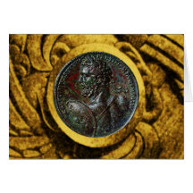 ANTIQUE ROMAN BRONZE MEDALLION CARD