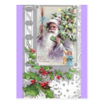 Antique Santa in Purple Coat with Xmas Tree Postcards