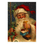 ANTIQUE SANTA IN SNOW STORM WITH GIFT TAG CARD BUSINESS CARD