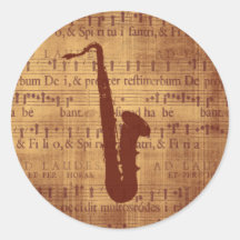 Antique Saxophone Round Stickers