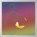Antique Scroll & Butterflies Print
