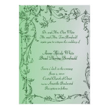 Antique Silver Green Vine Wedding Invitation