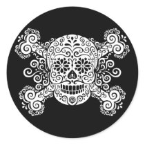 Antique Sugar Skull & Crossbones Round Stickers