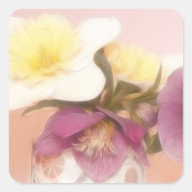 Antique Tone Hellebores and Daffodils Square Sticker