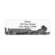 Antique Tractor in Black and White Return Address Custom Return Address Label