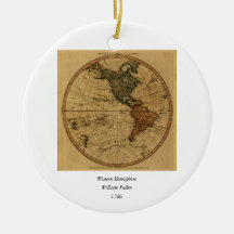 Antique William Faden 1786 Western Hemisphere Map Christmas Tree Ornament