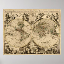 Antique World Map, 1694, by Alexis Hubert Jaillot