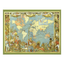 Antique World Map, British Empire, 1886 Invitation