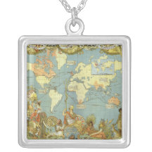 Antique World Map, British Empire, 1886 Pendant