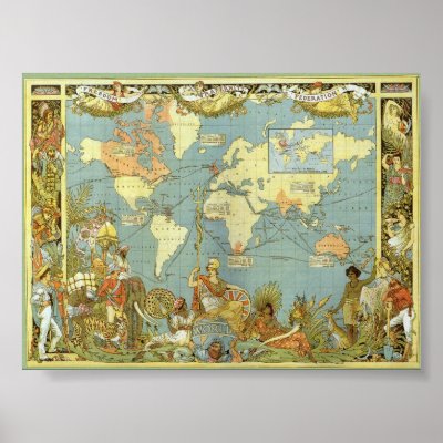Antique World Map, British Empire, 1886 by YesterdayCafe