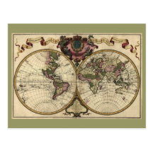 Antique World Map by Guillaume de L'Isle, 1720 Postcards