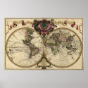 Antique World Map by Guillaume de L'Isle, 1720 posters