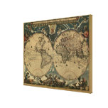 Antique World Map by Joan Blaeu, circa 1664 Stretched Canvas Print
