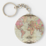 Antique World Map by John Colton, circa 1854 Key Chains