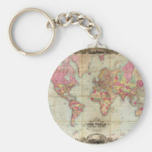 Antique World Map by John Colton, circa 1854 Key Chains