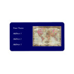 Antique World Map by John Colton, circa 1854 Personalized Address Label