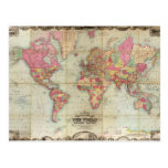 Antique World Map by John Colton, circa 1854 Post Cards