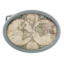 Antique World Map by Nicolao Visscher, circa 1690 Belt Buckle