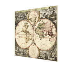 Antique World Map by Nicolao Visscher, circa 1690 Canvas Print