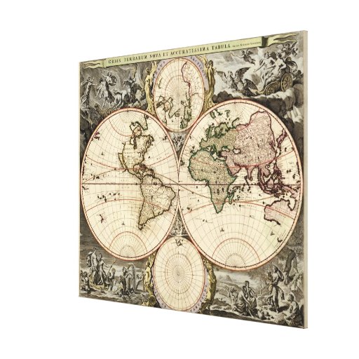 Antique World Map by Nicolao Visscher, circa 1690 Canvas Print