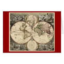 Antique World Map by Nicolao Visscher, circa 1690 Greeting Cards