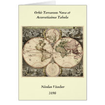 Antique World Map by Nicolao Visscher, circa 1690 Cards