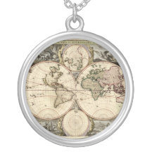 Antique World Map by Nicolao Visscher, circa 1690 Necklaces