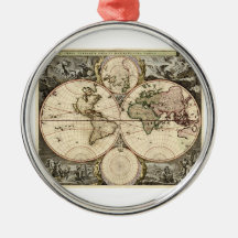 Antique World Map by Nicolao Visscher, circa 1690 Christmas Tree Ornaments