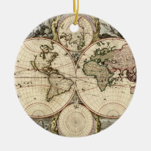 Antique World Map by Nicolao Visscher, circa 1690 Christmas Tree Ornaments