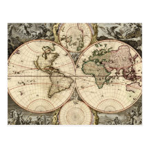 Antique World Map by Nicolao Visscher, circa 1690 Post Card