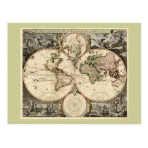 Antique World Map by Nicolao Visscher, circa 1690 Post Card