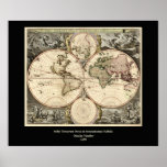 Antique World Map by Nicolao Visscher, circa 1690 Poster